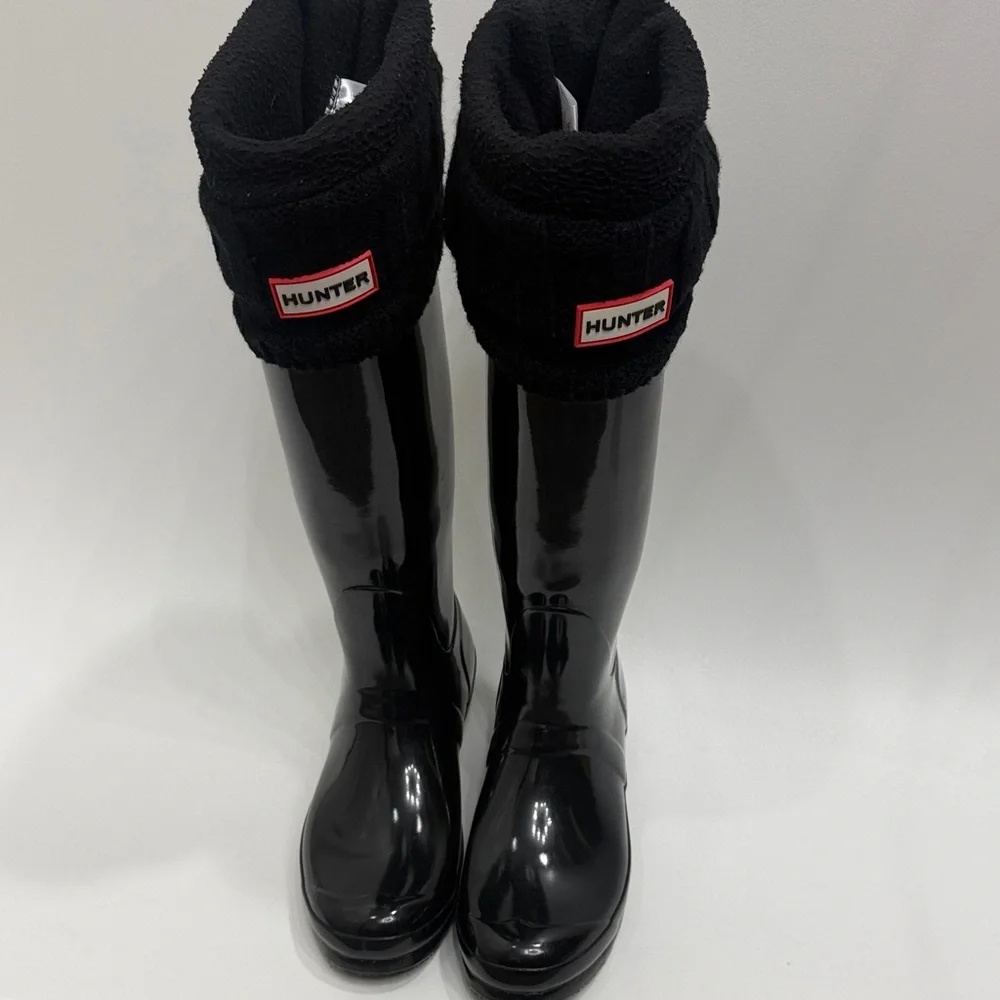 Hunter Boots Original Back Adjust Gloss tall black size Men’s 7 women’s 8. .